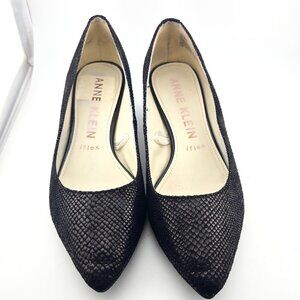 Anne Klein iFlex Black Shimmer Pumps | Size 8.5M | Faux Leather Mid Heels